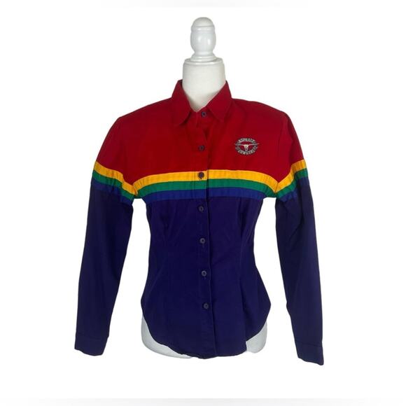 Y2K Asphalt Cowgirl Rainbow button down western shirt, size small - Picture 2 of 12